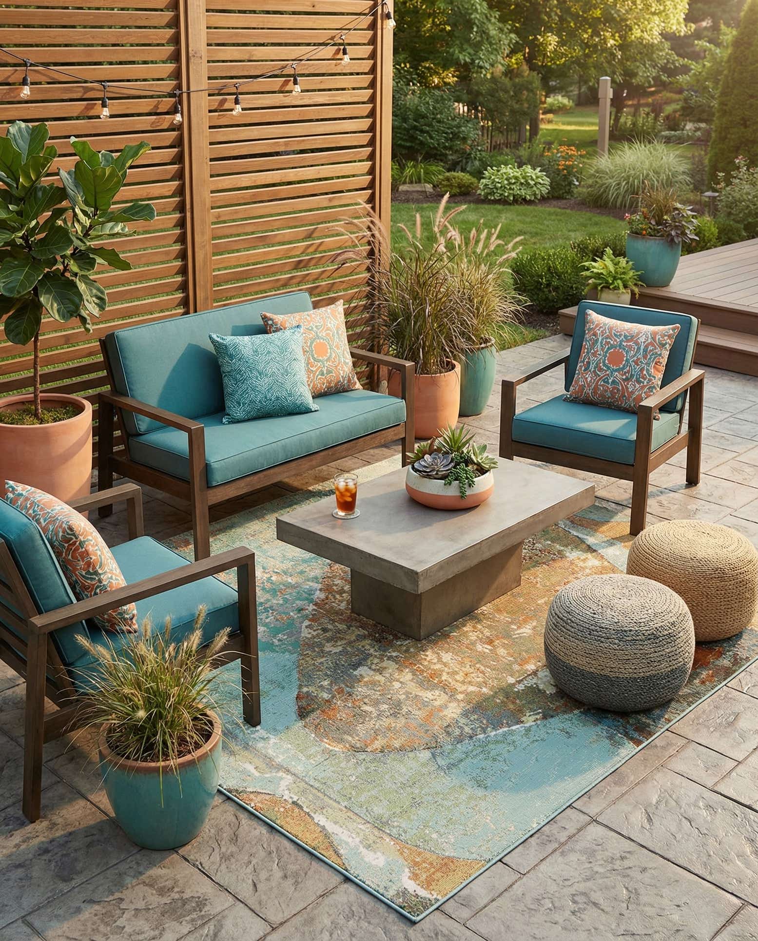 7' 10 x 7' 10 Easy-Clean Modern Indoor / Outdoor Square Rug