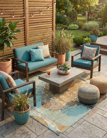 7' 10 x 7' 10 Easy-Clean Modern Indoor / Outdoor Square Rug