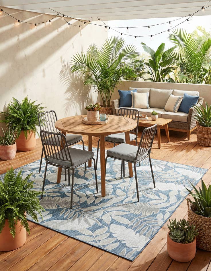 Detail image of 8' 2 x 8' 2  Washable Botanical Indoor / Outdoor Square Rug