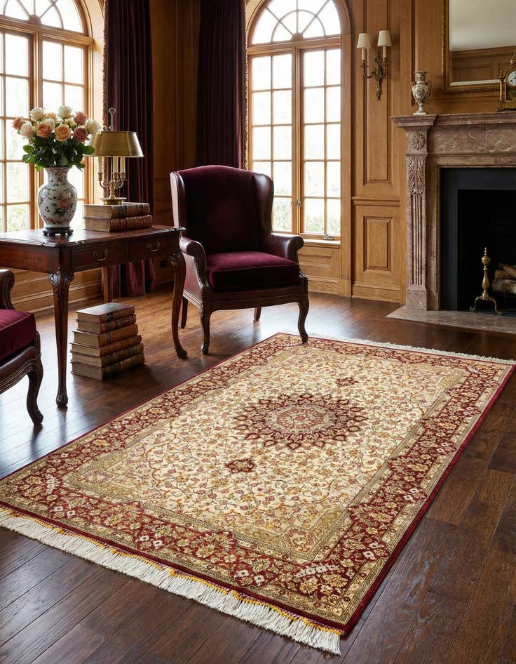 Detail image of 2' 7 x 4' Ghom Silk Rug