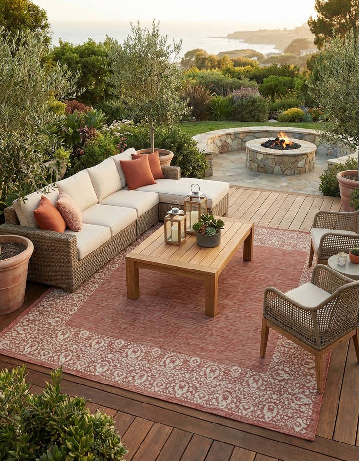 Detail image of  10' 8 x 10' 8  Washable Border Indoor / Outdoor Square Rug