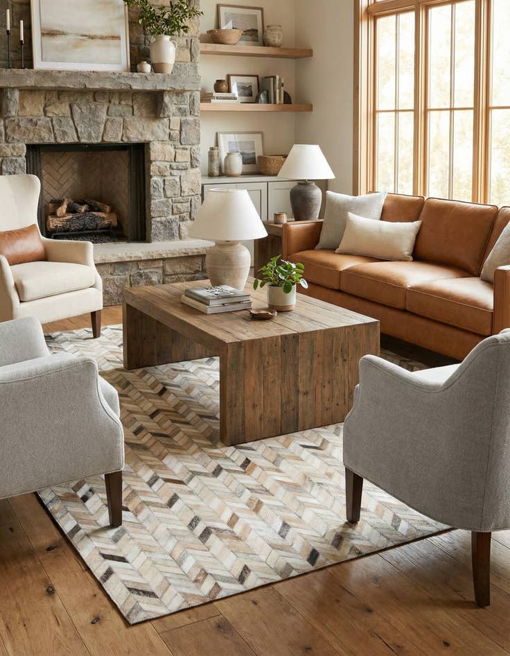 Detail image of 4' 7 x 6' 7 Cowhide Stocks Rug