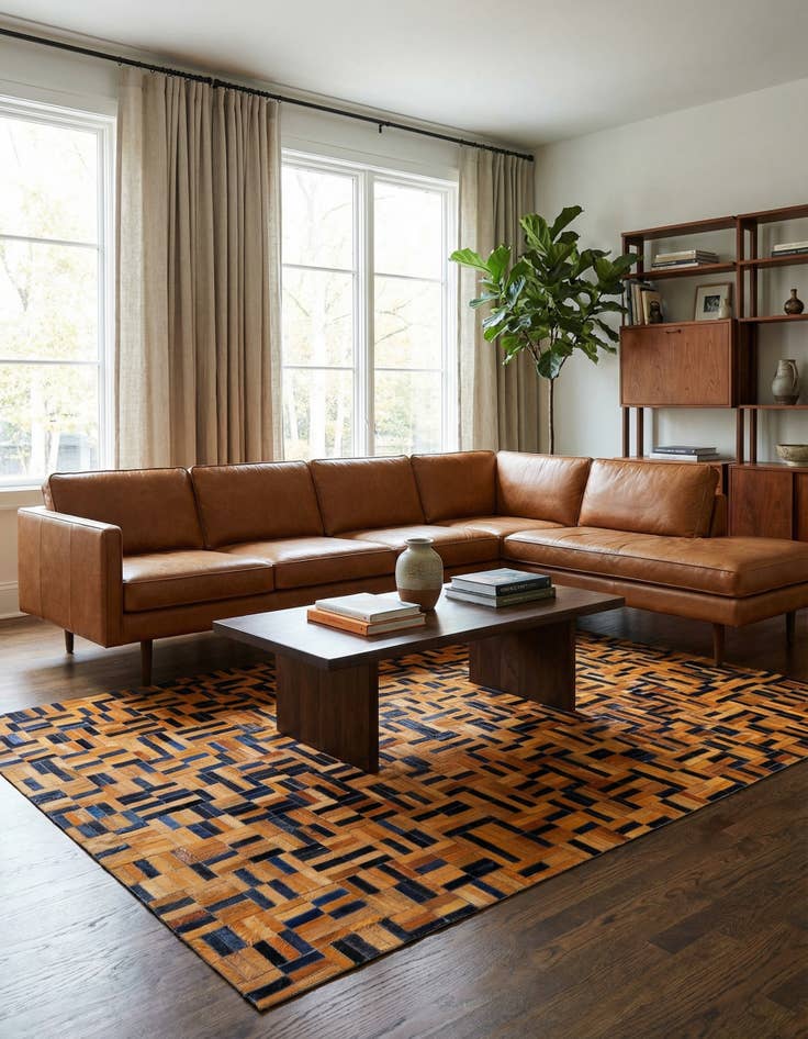 Detail image of  5' 1 x 8' Cowhide - Patchwork Rug