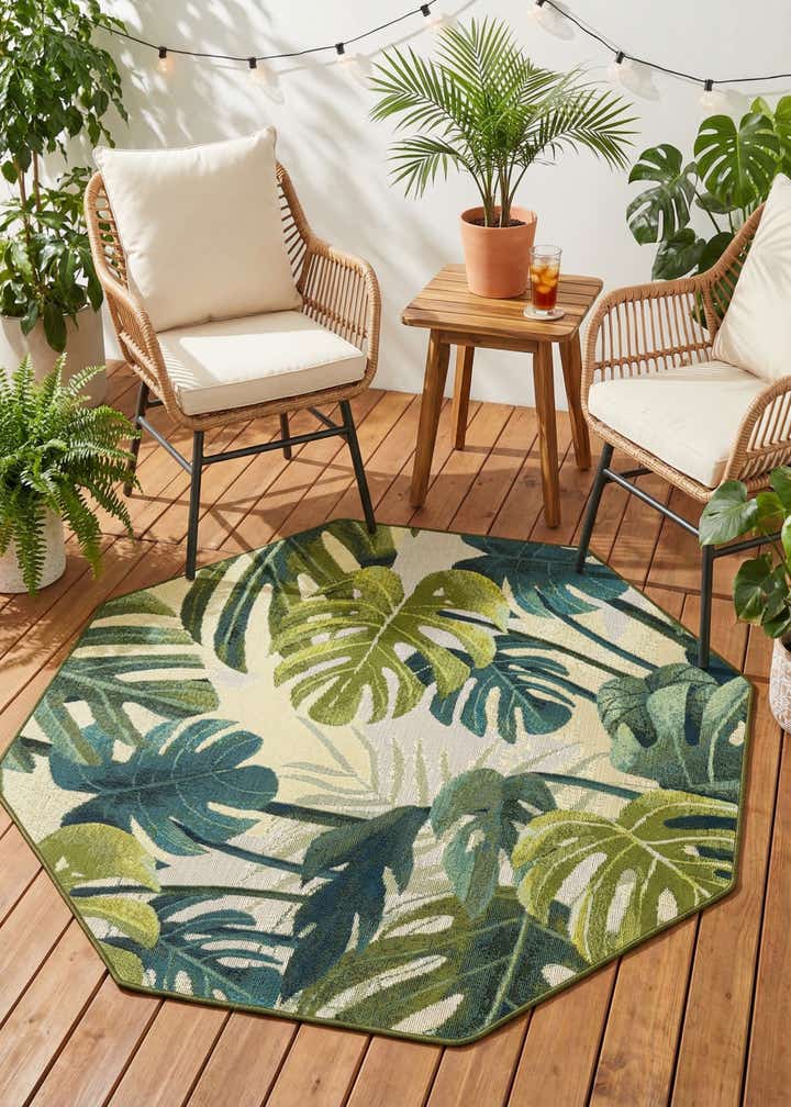 4' x 4' Easy-Clean Botanical Indoor / Outdoor Octagon Rug