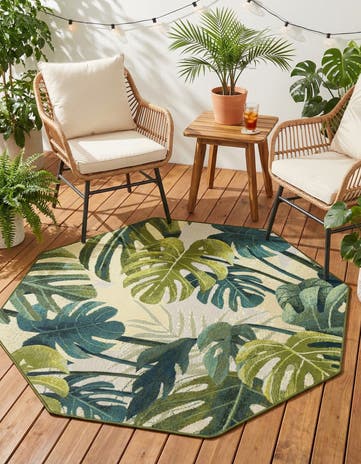4' x 4' Easy-Clean Botanical Indoor / Outdoor Octagon Rug
