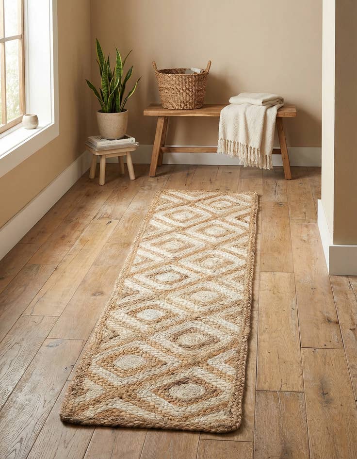 Detail image of 1' 2 x 5' 1  Hand Braided Jute Table Runner Rug