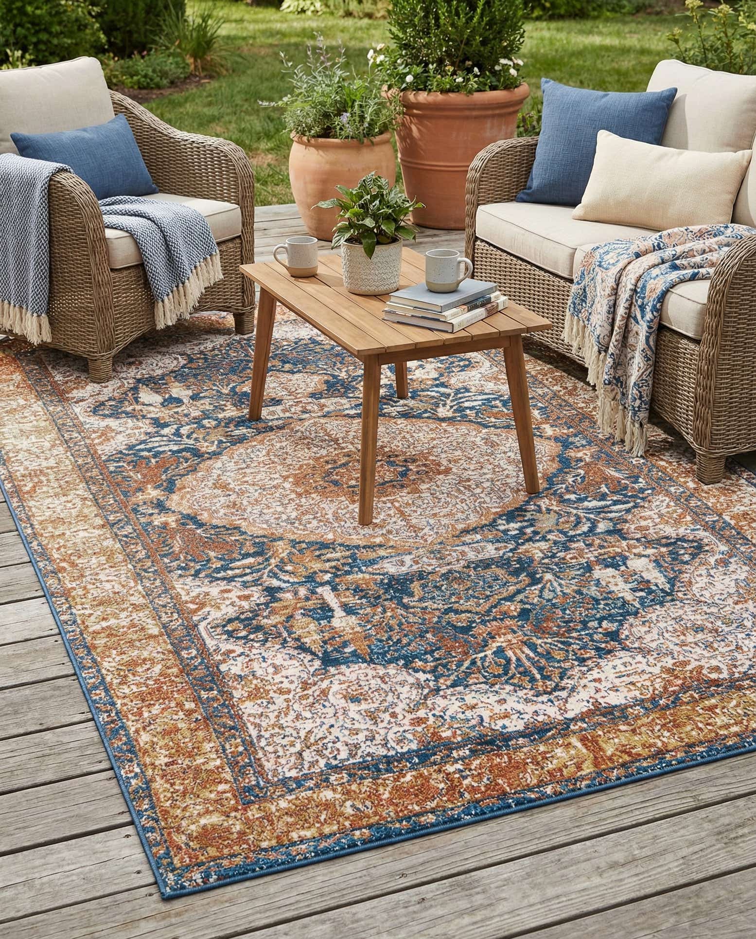 6' x 9' Easy-Clean Traditional Indoor / Outdoor Rug