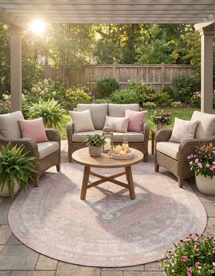 Detail image of 7' 10 x 10'  Washable Traditional Indoor / Outdoor Oval Rug