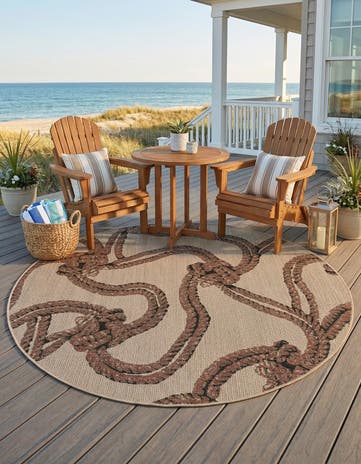 6' x 6' Easy-Clean Coastal Indoor / Outdoor Round Rug