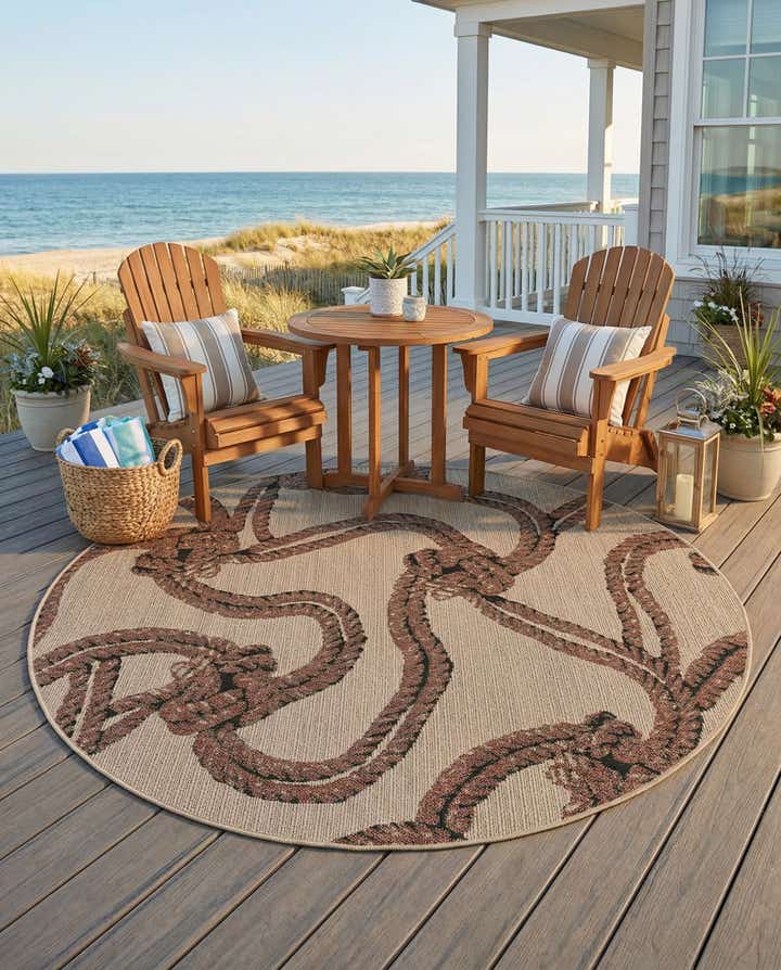 6' x 6' Easy-Clean Coastal Indoor / Outdoor Round Rug