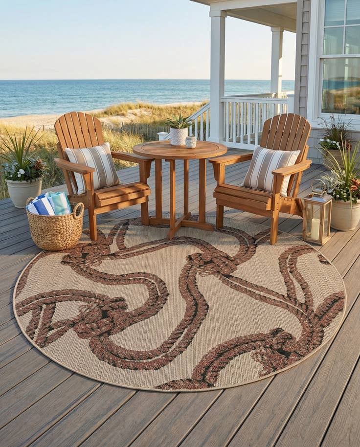 Detail image of 6' x 6' Easy-Clean Coastal Indoor / Outdoor Round Rug