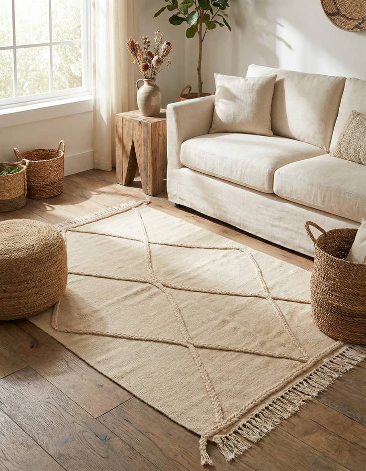 Detail image of  3' 4 x 4' 9  Hand Knotted Moroccan Wool Rug