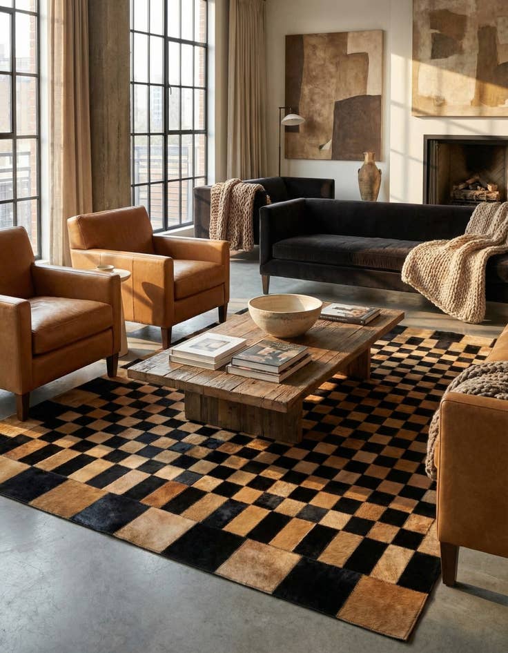 Detail image of  5' 1 x 8' Cowhide - Patchwork Rug