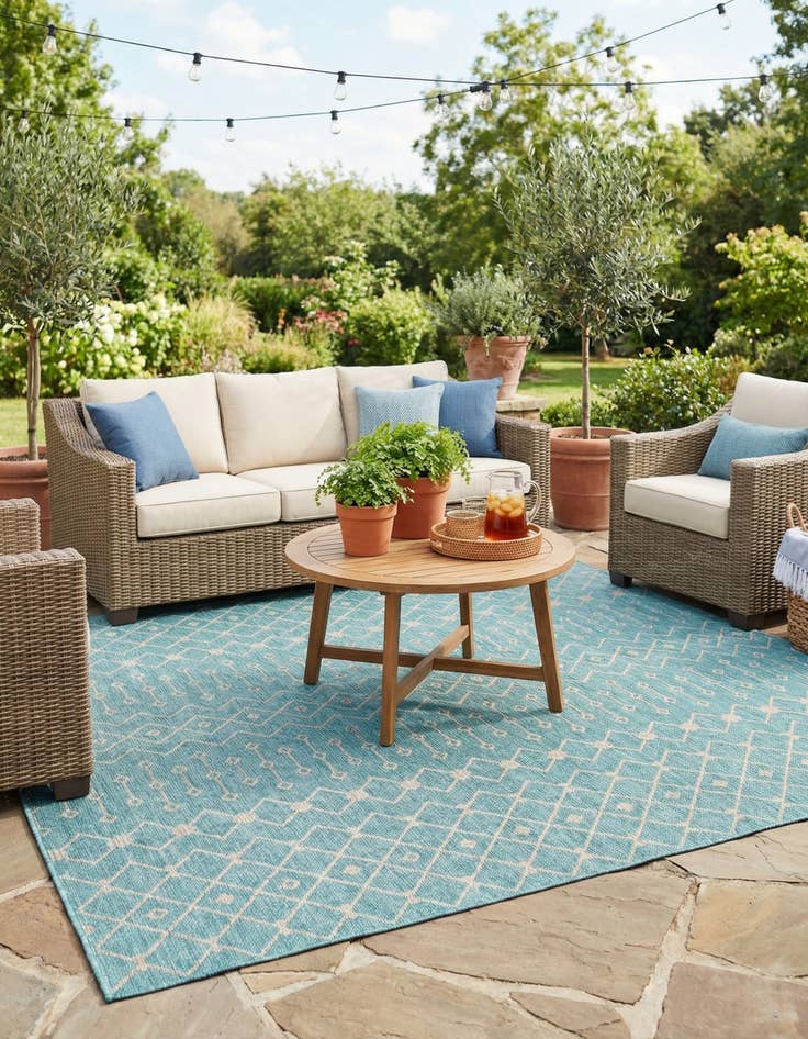 Detail image of  10' 8 x 10' 8  Washable Lattice Indoor / Outdoor Square Rug