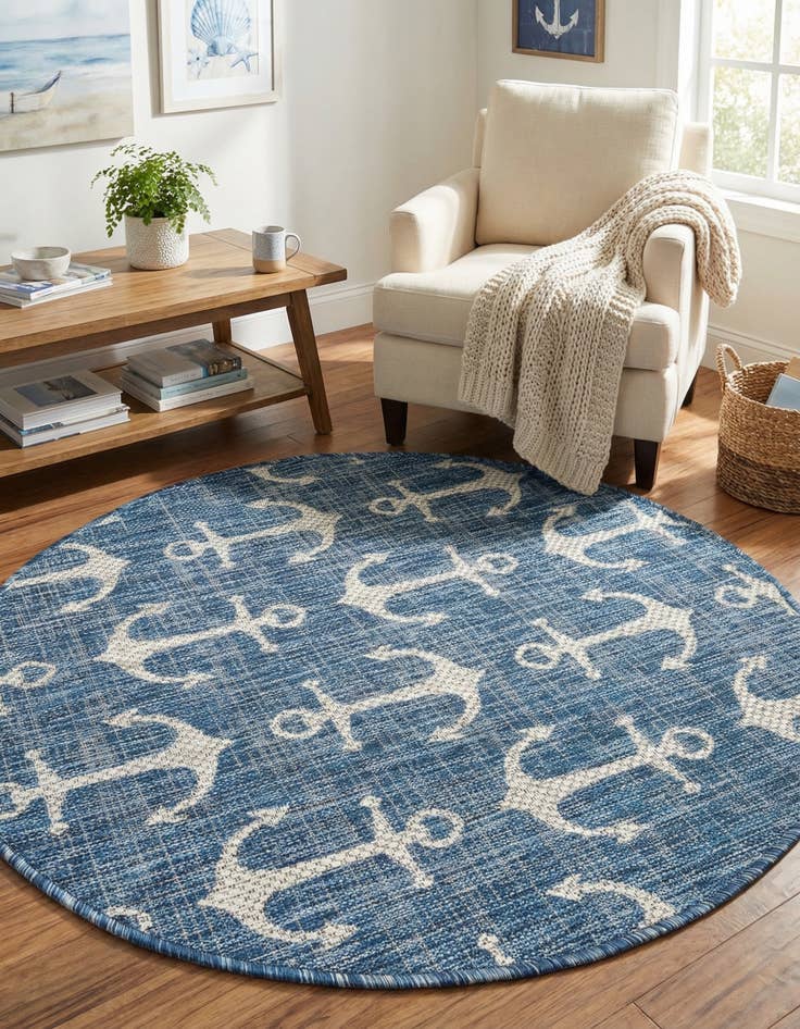 Detail image of  3' x 3'  Washable Coastal Indoor / Outdoor Round Rug