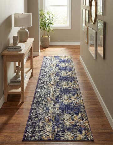 Navy Blue Washable Carnevale Runner Rug
