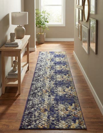 Navy Blue Washable Carnevale Runner Rug
