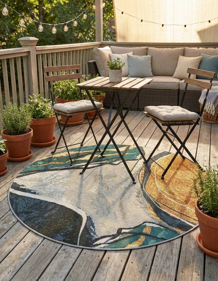 Detail image of 3' 3 x 3' 3  Washable Modern Indoor / Outdoor Round Rug