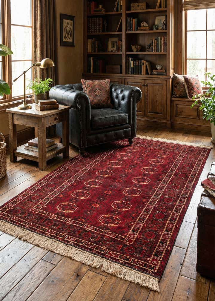4' 9 x 7' 5 Hand Knotted Afghan Ersari Wool Rug