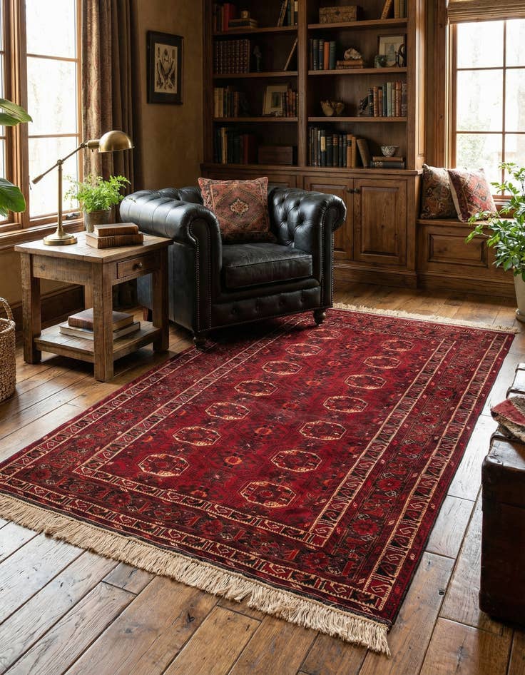 Detail image of 4' 9 x 7' 5 Hand Knotted Afghan Ersari Wool Rug