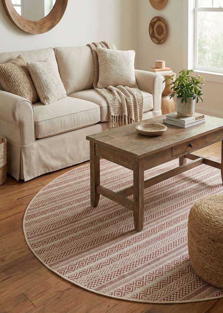 5' 3 x 5' 3 Easy-Clean Striped Indoor / Outdoor Round Rug