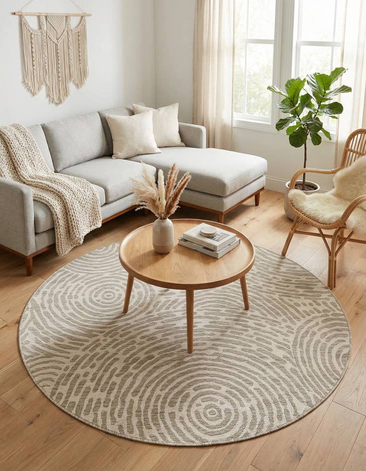 Detail image of 6' x 6'  Washable Modern Indoor / Outdoor Round Rug