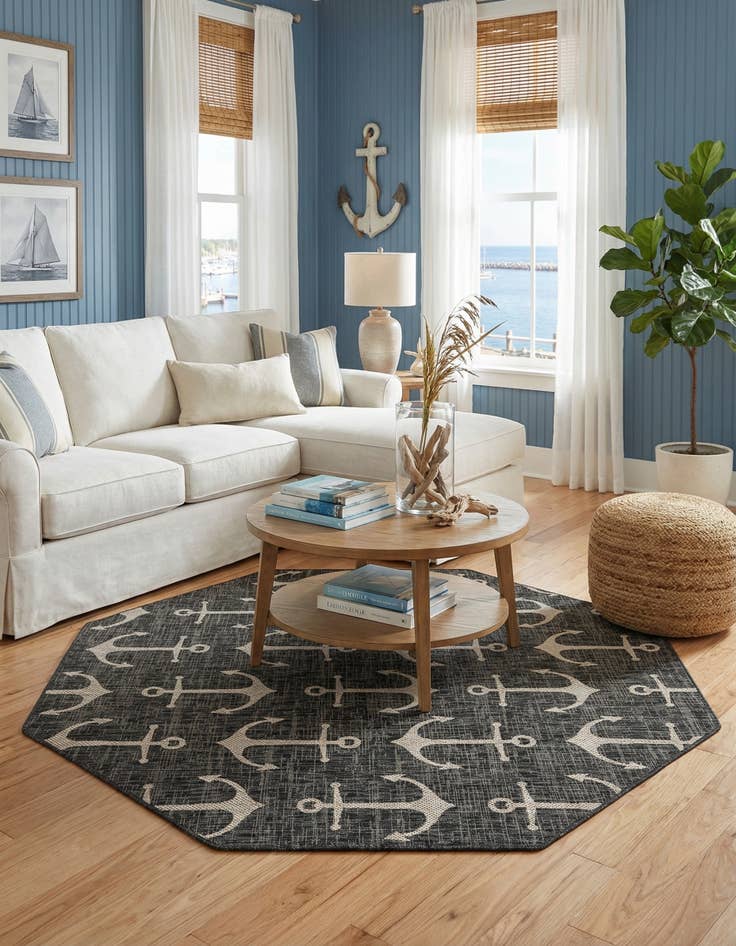 Detail image of 7' 10 x 7' 10  Washable Coastal Indoor / Outdoor Octagon Rug