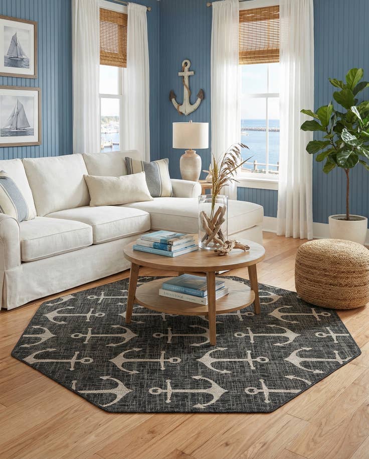 Detail image of 7' 10 x 7' 10 Easy-Clean Coastal Indoor / Outdoor Octagon Rug