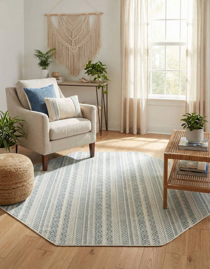 Detail image of 5' 3 x 5' 3 Easy-Clean Ribbon Indoor / Outdoor Octagon Rug