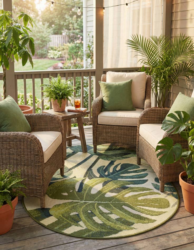 Detail image of 2' 2 x 3'  Washable Botanical Indoor / Outdoor Oval Rug