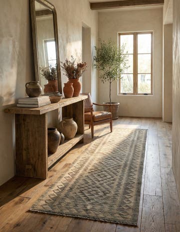 2' 10 x 9' 10 Hand Woven Kilim Maymana Wool Runner Rug