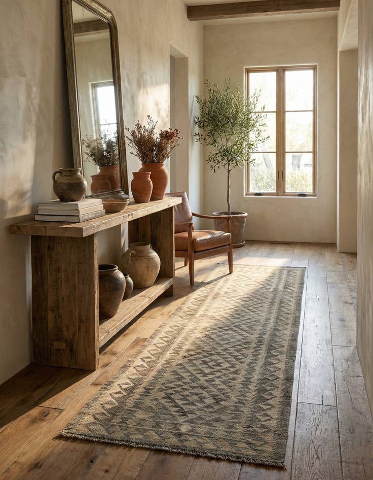 Detail image of 2' 10 x 9' 10  Hand Woven Kilim Maymana Wool Runner Rug