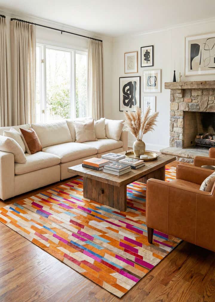 5' 1 x 8' Cowhide Leather Rug