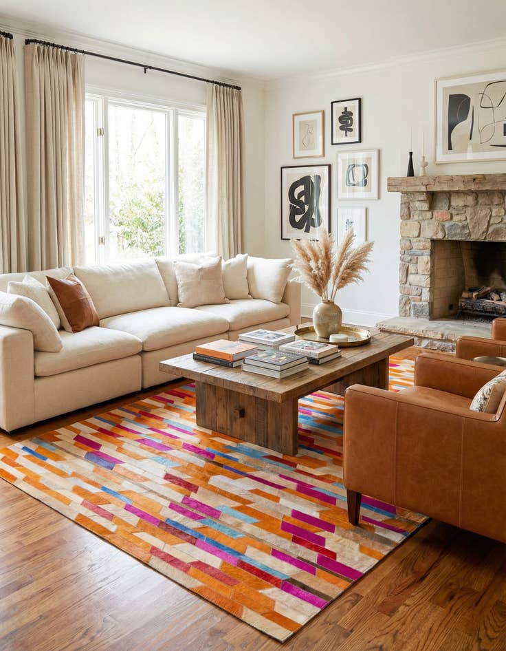 Detail image of 5' 1 x 8' Cowhide Leather Rug