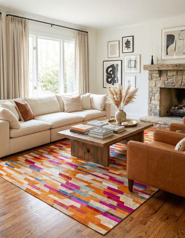 5' 1 x 8' Cowhide Leather Rug