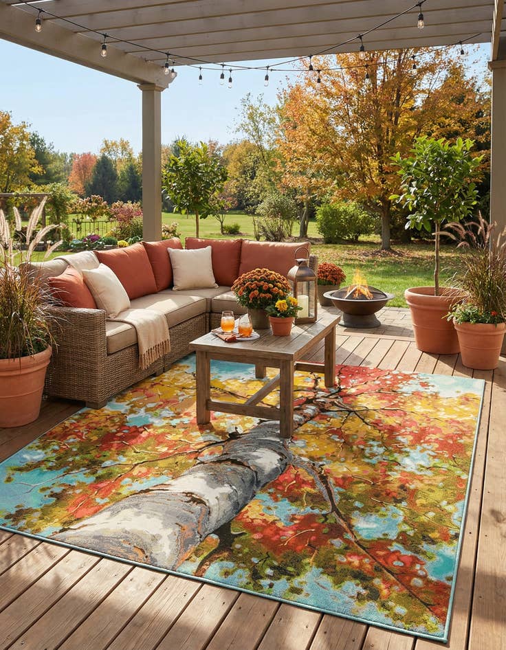 Detail image of 10' x 10'  Washable Botanical Indoor / Outdoor Square Rug