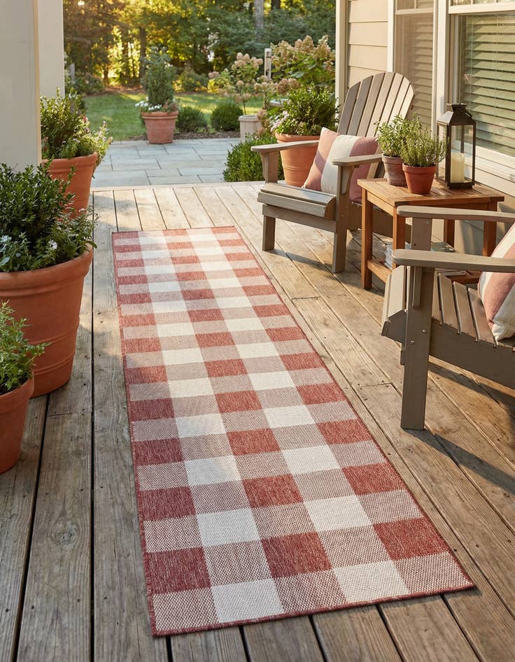 Detail image of  2' 7 x 12'  Washable Checkered Indoor / Outdoor Runner Rug