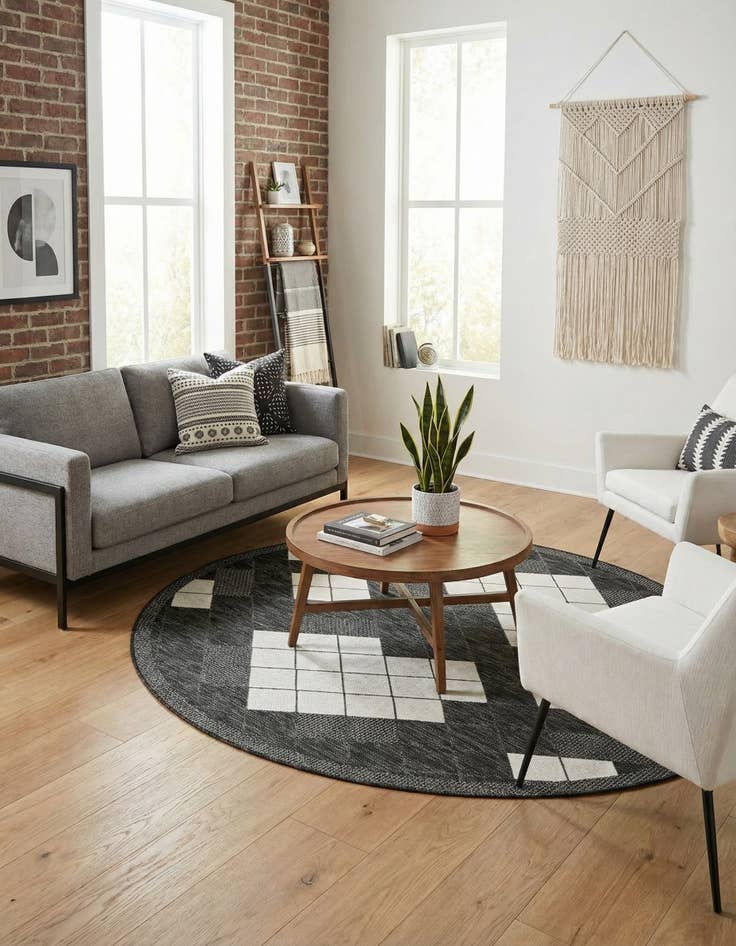 Detail image of  6' x 6'  Washable Modern Indoor / Outdoor Round Rug