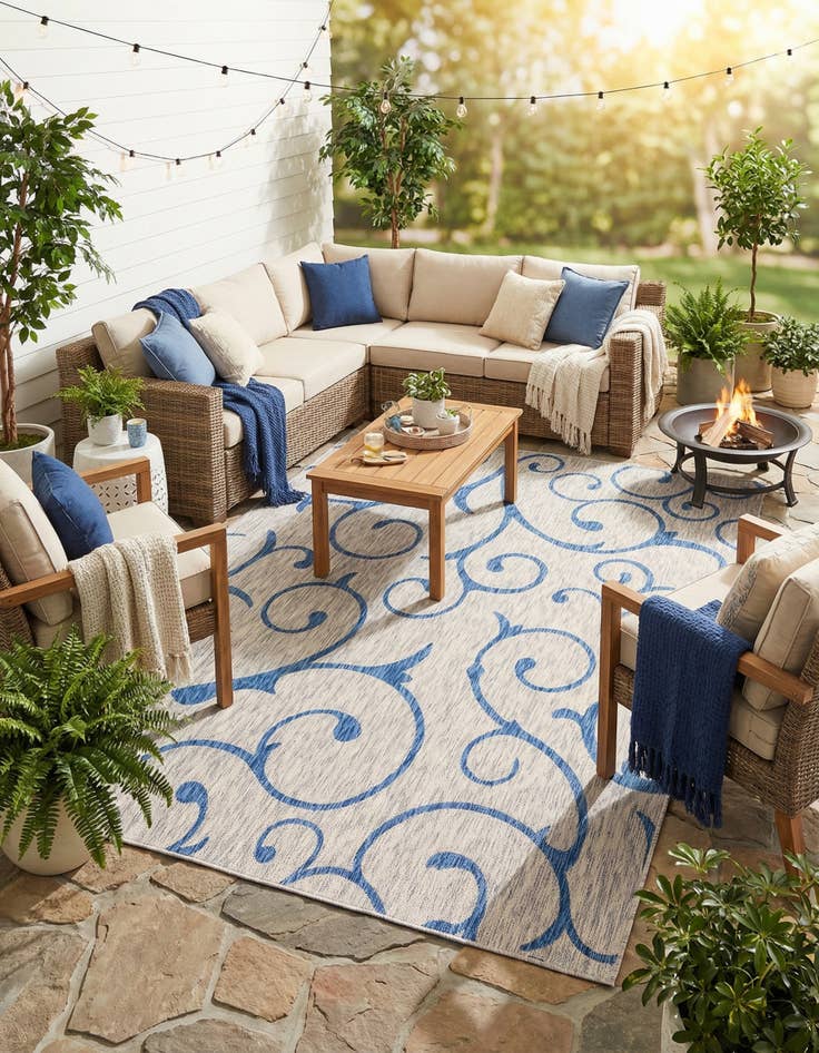 Detail image of  7' 10 x 11'  Washable Botanical Indoor / Outdoor Rug