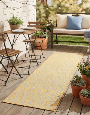 Yellow and Aqua Easy-Clean Jill Zarin Turks and Caicos Indoor / Outdoor Runner Rug