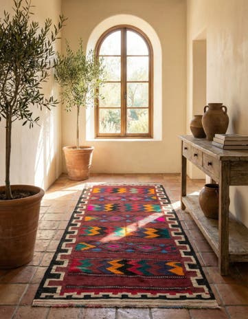 4' 4 x 9' 7 Hand Woven Kilim Afghan Wool Runner Rug