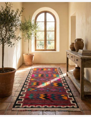 4' 4 x 9' 7 Hand Woven Kilim Afghan Wool Runner Rug