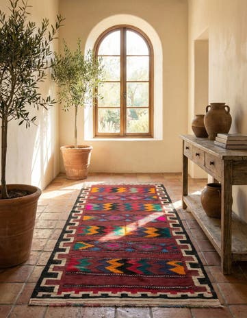 4' 4 x 9' 7 Hand Woven Kilim Afghan Wool Runner Rug