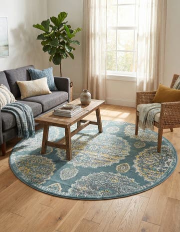 Gray and Blue Paragon Round Rug