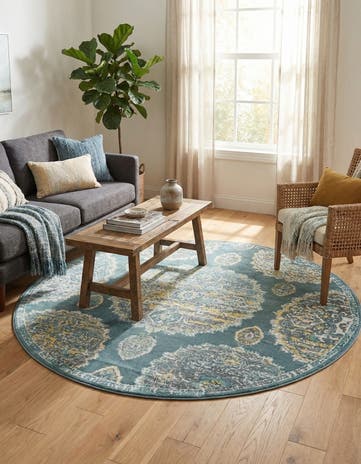 Gray and Blue Paragon Round Rug