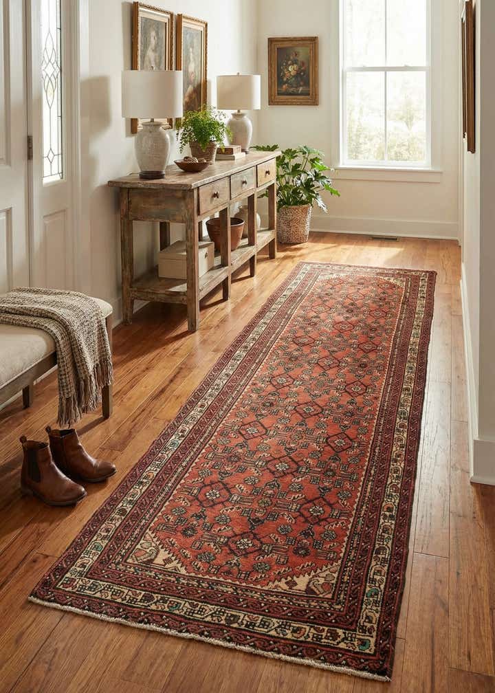 3' 9 x 10' Hand Knotted Hossainabad Persian Wool Runner Rug