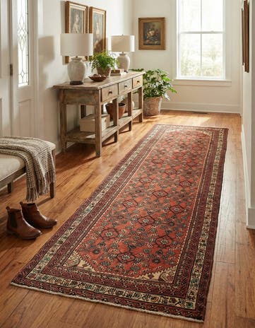 3' 9 x 10' Hand Knotted Hossainabad Persian Wool Runner Rug
