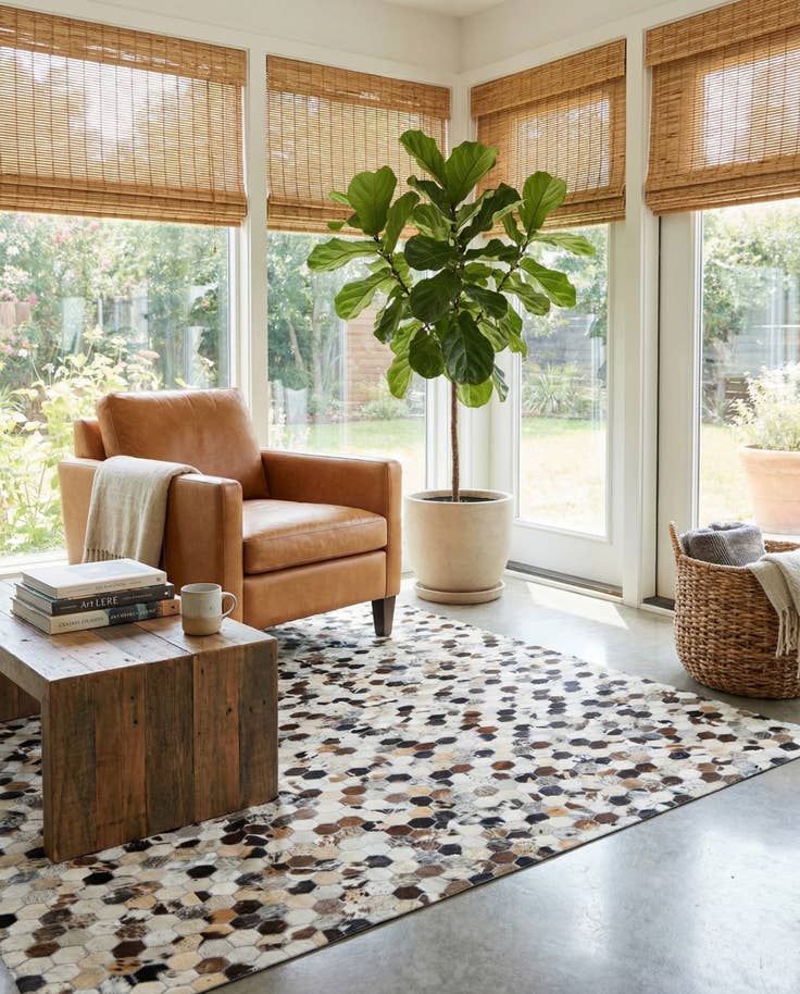 Detail image of 5' 1 x 8' Cowhide Leather Rug