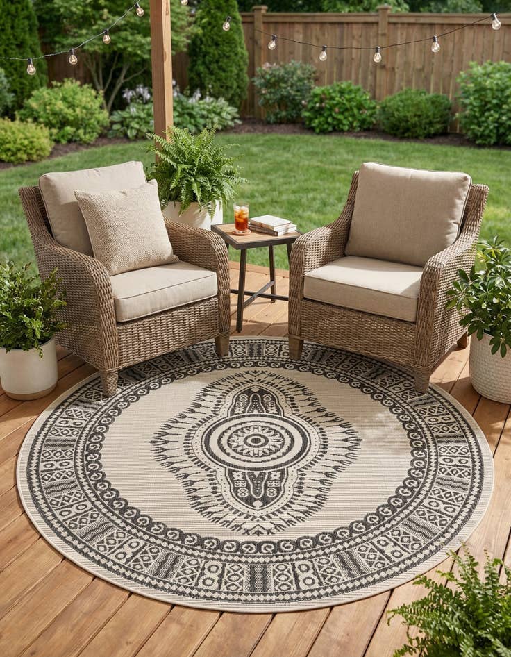 Detail image of 6' x 6'  Washable Traditional Indoor / Outdoor Round Rug
