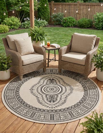 6' x 6' Easy-Clean Traditional Indoor / Outdoor Round Rug